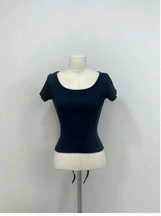 Fever Slim Ribbon Back Team Double Strap U-Neck Short Sleeve T-Shirt