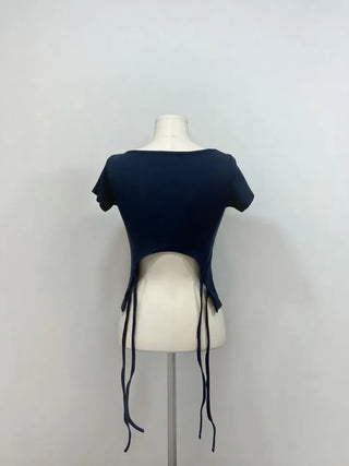 Fever Slim Ribbon Back Team Double Strap U-Neck Short Sleeve T-Shirt
