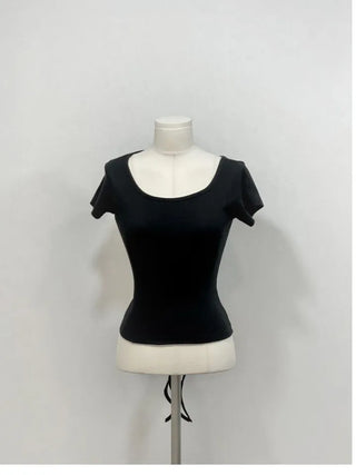Fever Slim Ribbon Back Team Double Strap U-Neck Short Sleeve T-Shirt