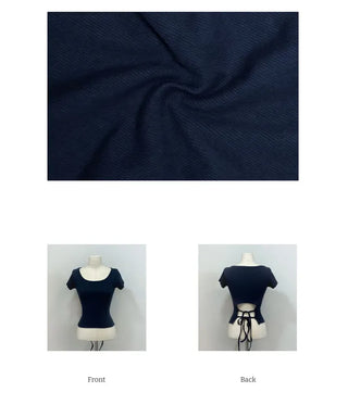Fever Slim Ribbon Back Team Double Strap U-Neck Short Sleeve T-Shirt