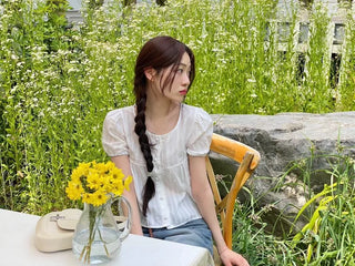 Tinkerbell Yeori Bean Button Punching Cotton Puff Short Sleeve Blouse
