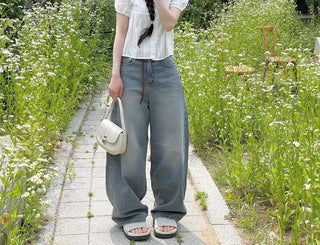Tinkerbell Yeori Bean Button Punching Cotton Puff Short Sleeve Blouse