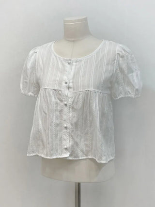 Tinkerbell Yeori Bean Button Punching Cotton Puff Short Sleeve Blouse