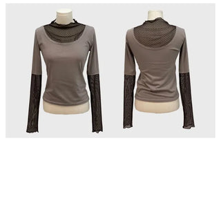 Harin Dot Frill Lace Wave Long Sleeve Short Sleeve Color Block Layered T-Shirt