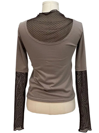 Harin Dot Frill Lace Wave Long Sleeve Short Sleeve Color Block Layered T-Shirt