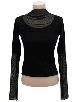 Harin Dot Frill Lace Wave Long Sleeve Short Sleeve Color Block Layered T-Shirt
