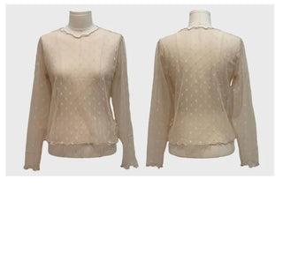 Poeni Wave Small Flower Flower Lace See-through Layered Long Sleeve T-shirt