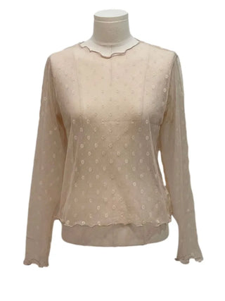 Poeni Wave Small Flower Flower Lace See-through Layered Long Sleeve T-shirt