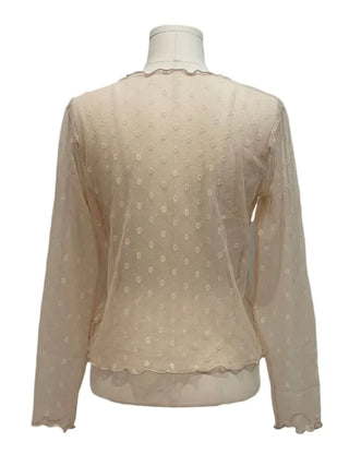 Poeni Wave Small Flower Flower Lace See-through Layered Long Sleeve T-shirt