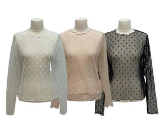 Poeni Wave Small Flower Flower Lace See-through Layered Long Sleeve T-shirt
