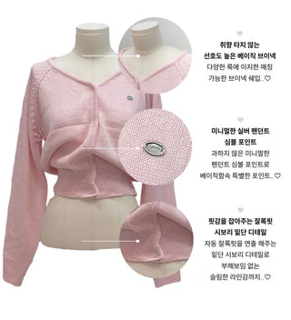 Dazzling Pendant Symbol Cut-off Fit Button V-Neck Loose-Fit Knit Cardigan