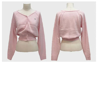 Dazzling Pendant Symbol Cut-off Fit Button V-Neck Loose-Fit Knit Cardigan