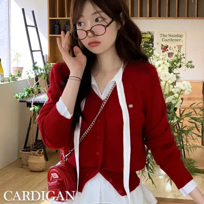 Dazzling Pendant Symbol Cut-off Fit Button V-Neck Loose-Fit Knit Cardigan