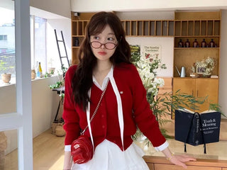 Dazzling Pendant Symbol Cut-off Fit Button V-Neck Loose-Fit Knit Cardigan