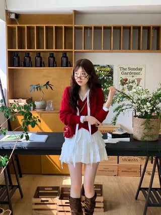 Dazzling Pendant Symbol Cut-off Fit Button V-Neck Loose-Fit Knit Cardigan