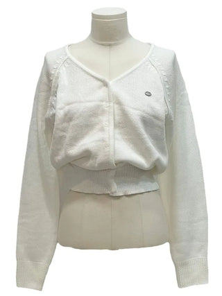Dazzling Pendant Symbol Cut-off Fit Button V-Neck Loose-Fit Knit Cardigan