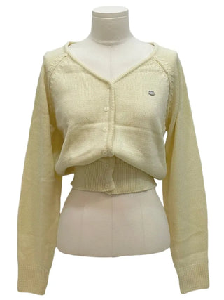 Dazzling Pendant Symbol Cut-off Fit Button V-Neck Loose-Fit Knit Cardigan