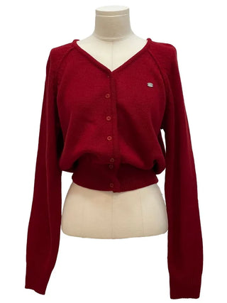 Dazzling Pendant Symbol Cut-off Fit Button V-Neck Loose-Fit Knit Cardigan