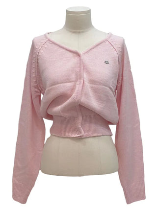Dazzling Pendant Symbol Cut-off Fit Button V-Neck Loose-Fit Knit Cardigan