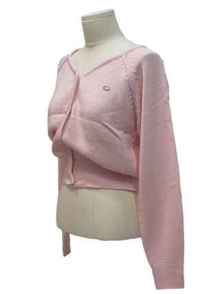 Dazzling Pendant Symbol Cut-off Fit Button V-Neck Loose-Fit Knit Cardigan