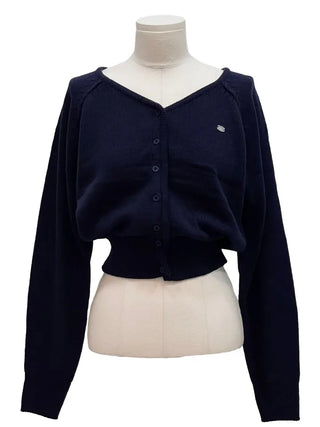 Dazzling Pendant Symbol Cut-off Fit Button V-Neck Loose-Fit Knit Cardigan