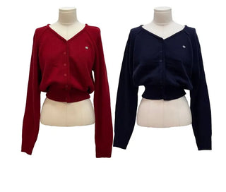 Dazzling Pendant Symbol Cut-off Fit Button V-Neck Loose-Fit Knit Cardigan