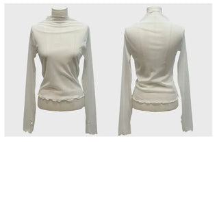 Lenerlin Loose Fit Lace Layered See-Through Wave Long Sleeve Warmer T-Shirt