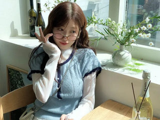 Lenerlin Loose Fit Lace Layered See-Through Wave Long Sleeve Warmer T-Shirt
