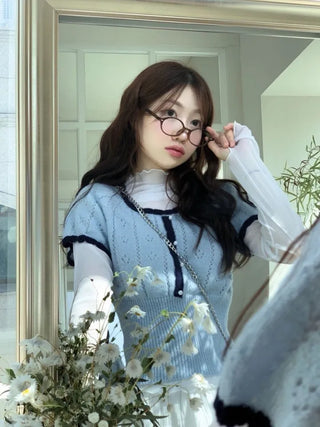 Lenerlin Loose Fit Lace Layered See-Through Wave Long Sleeve Warmer T-Shirt