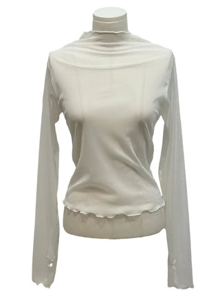 Lenerlin Loose Fit Lace Layered See-Through Wave Long Sleeve Warmer T-Shirt