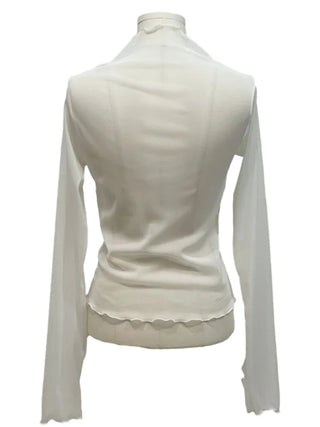 Lenerlin Loose Fit Lace Layered See-Through Wave Long Sleeve Warmer T-Shirt