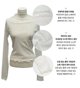 Lenerlin Loose Fit Lace Layered See-Through Wave Long Sleeve Warmer T-Shirt