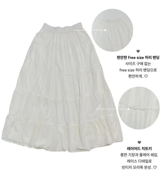 Liberi Lace Flare Banding Long Skirt