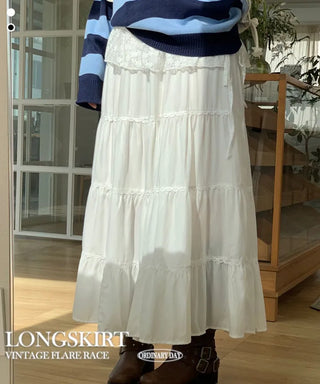 Liberi Lace Flare Banding Long Skirt