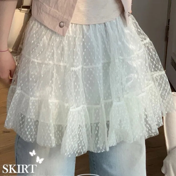 Marigold Vintage Glitter Lace Flare High-Waist Banding Skirt