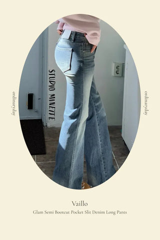 Byelo Glam Semi Bootcut Pocket Cut Denim Long Pants /2 Sizes