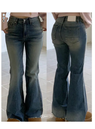 Byelo Glam Semi Bootcut Pocket Cut Denim Long Pants /2 Sizes