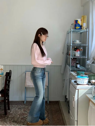 Byelo Glam Semi Bootcut Pocket Cut Denim Long Pants /2 Sizes