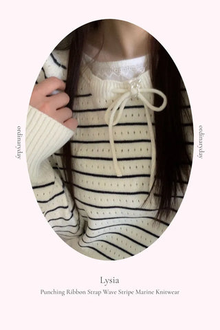 Licia punching ribbon strap wave stripe marine knit