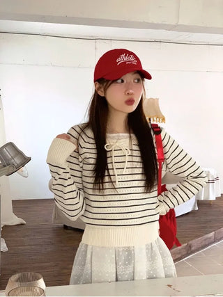 Licia punching ribbon strap wave stripe marine knit