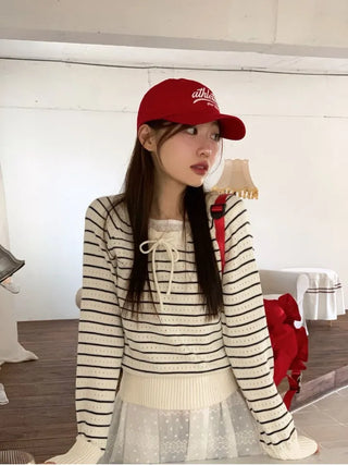 Licia punching ribbon strap wave stripe marine knit