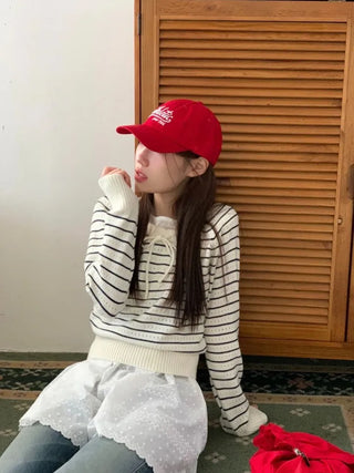 Licia punching ribbon strap wave stripe marine knit