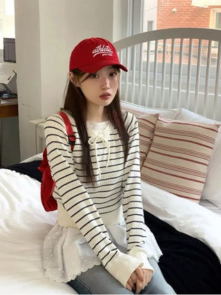 Licia punching ribbon strap wave stripe marine knit