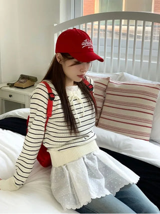 Licia punching ribbon strap wave stripe marine knit