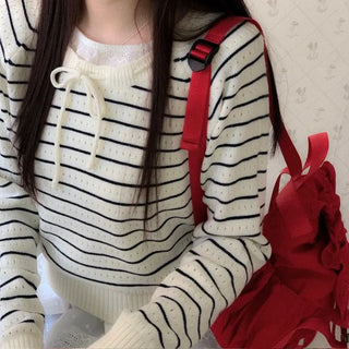 Licia punching ribbon strap wave stripe marine knit