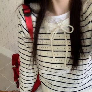 Licia punching ribbon strap wave stripe marine knit