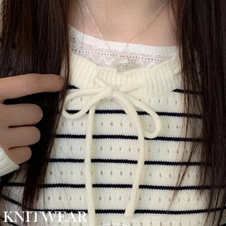 Licia punching ribbon strap wave stripe marine knit