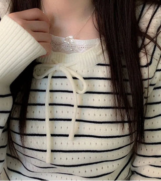 Licia punching ribbon strap wave stripe marine knit