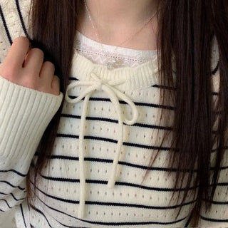 Licia punching ribbon strap wave stripe marine knit