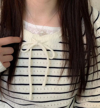 Licia punching ribbon strap wave stripe marine knit